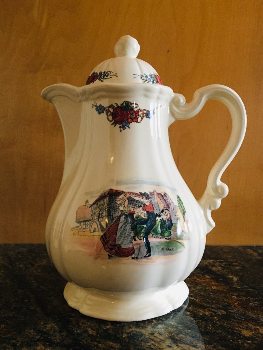 Vintage Sarreguemines Obernai Henri Loux French Faience Ceramic Mini Coffee Pot